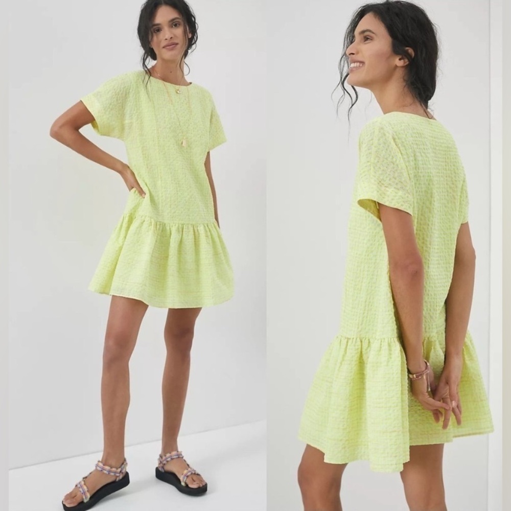 Anthropologie Corey Lynn Calter Neon Yellow & Green Mariah Textured Mini Dress M